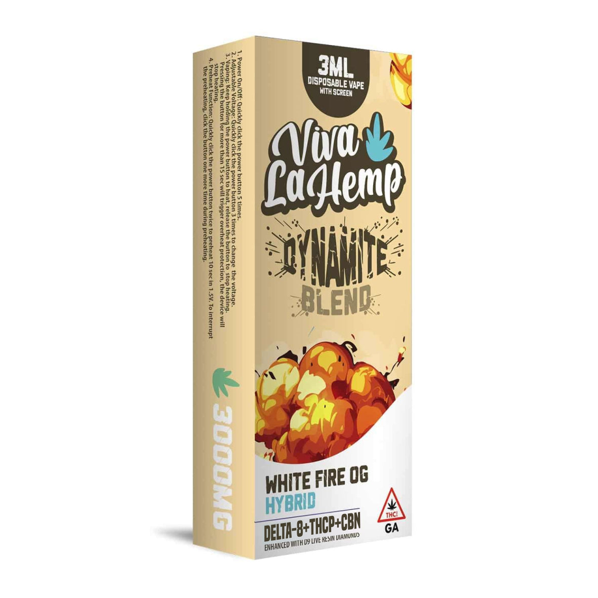 Viva La Hemp 3ML Disposable Vape – Dynamite Blend 3000mg - White Fire OG