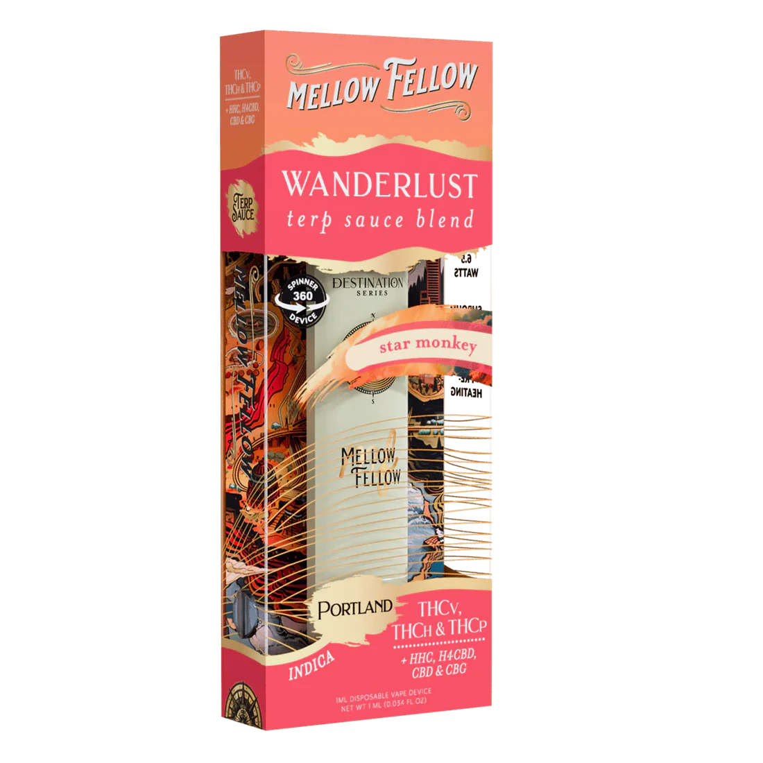 Mellow Fellow Wanderlust Blend - Terp Sauce 1ml Disposable Spinner Vape - Star Monkey (Indica)