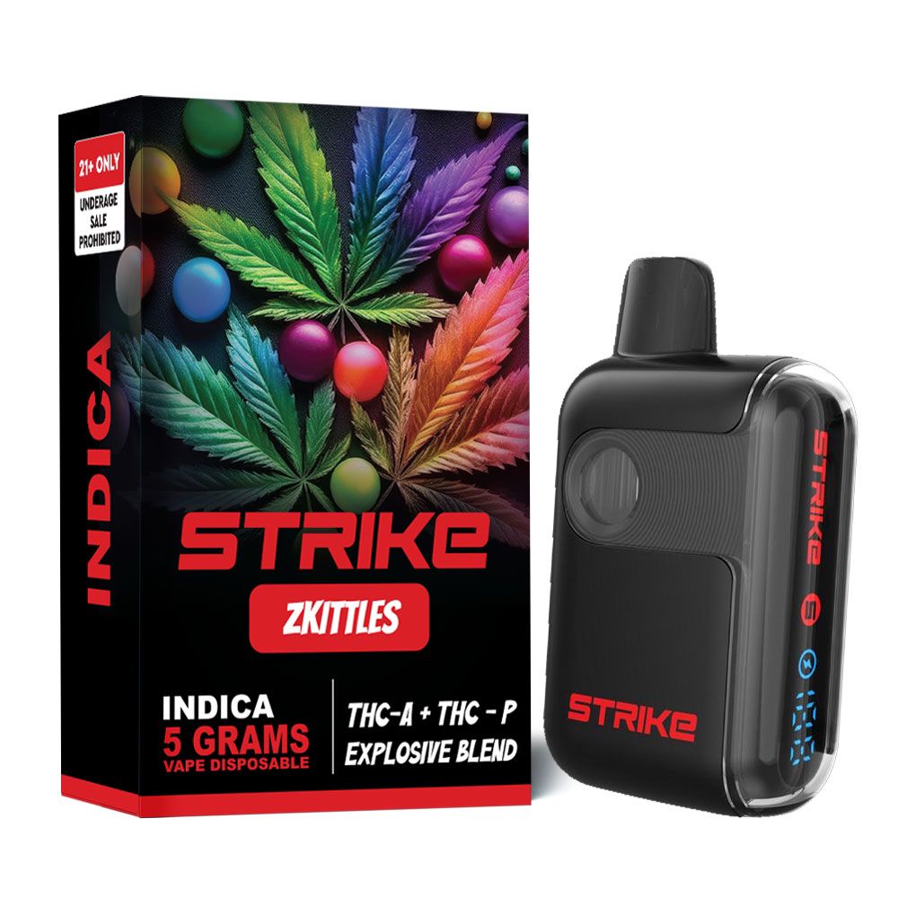 STRIKE THC-A EXPLOSIVE BLEND 5G VAPE DISPOSABLE ZKITTLES - INDICA STRIKE THC-A EXPLOSIVE BLEND 5G VAPE DISPOSABLE ZKITTLES - INDICA