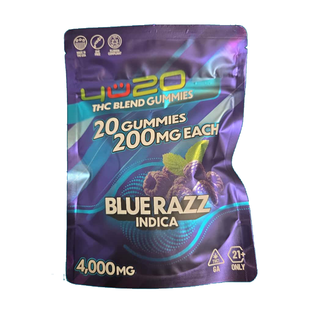 4U20 THC Blend Gummies – Blue Razz Indica | 200mg Each, 20ct