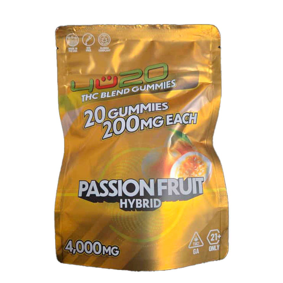 4U20 THC Blend Gummies – Passion Fruit Hybrid | 200mg Each, 20ct