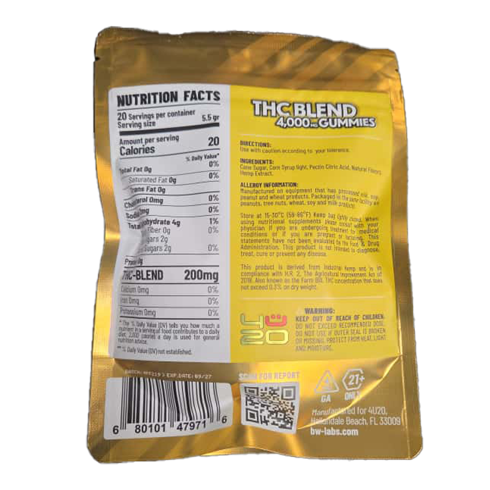 4U20 THC Blend Gummies – Passion Fruit Hybrid | 200mg Each, 20ct