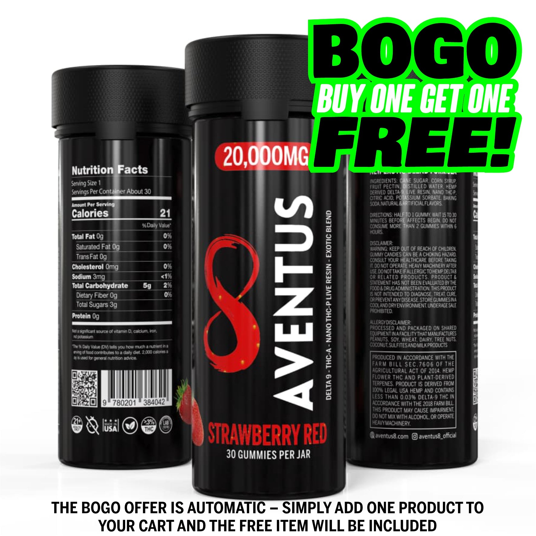 Aventus Exotic Blend Gummies – Strawberry Red 20,000mg, 30ct Jar