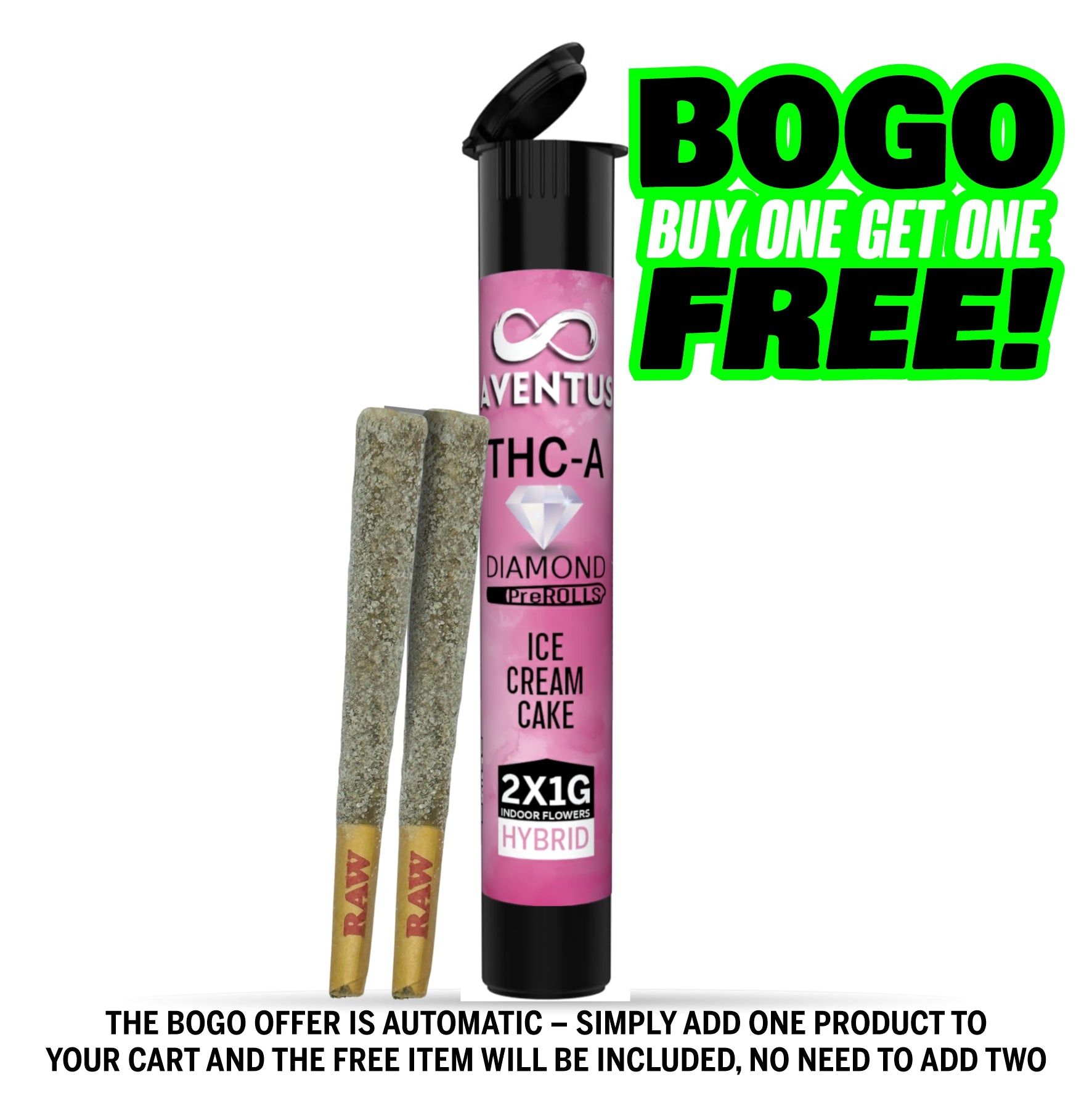Aventus8 THC-A Pre-Rolls with THC-P Diamonds – Ice Cream Cake (2x1g | Hybrid)