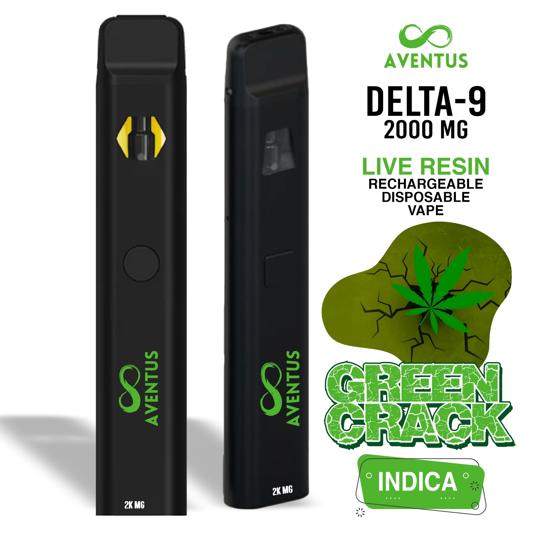 Disposable Vape 2G Delta 9 Green Crack Indica