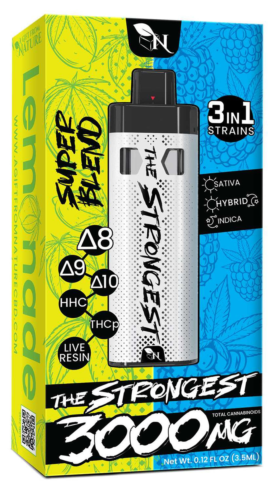 THE STRONGEST - SUPER BLEND THC 3000MG -LEMONADE/BLUE RAGE- 3IN1 - Sativa - Hybrid - Indica
