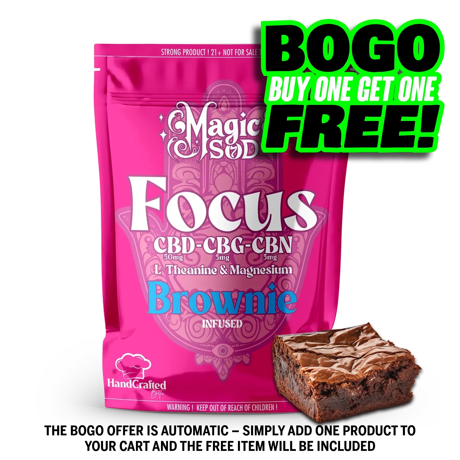 MAGICSOD Focus Brownie infused with (CBD + CBG + CBN @ 300mg) + L-Theanine & Magnesium