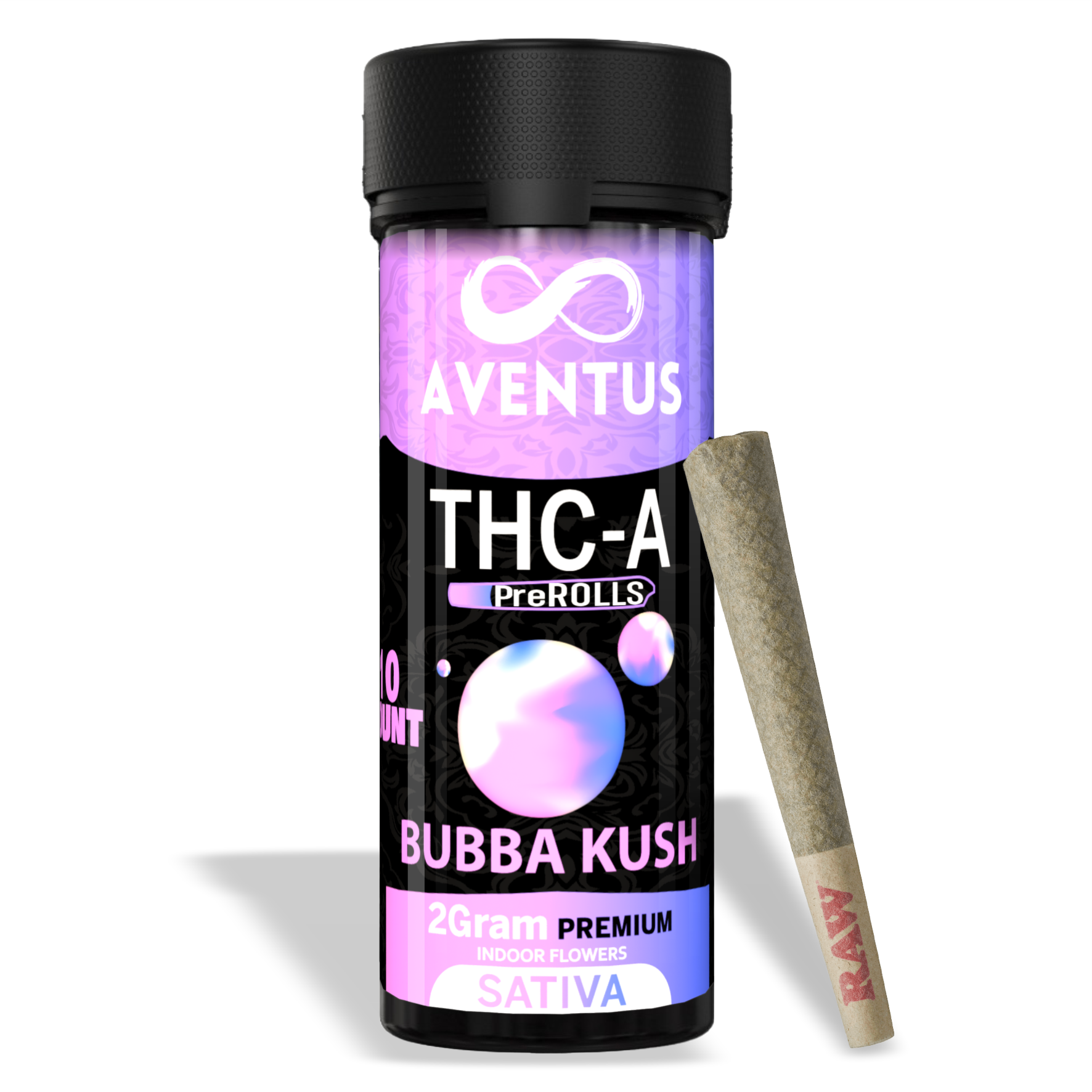 THC-A pre-rolls Jar of 10 x 2G Bubba Kush SATIVA