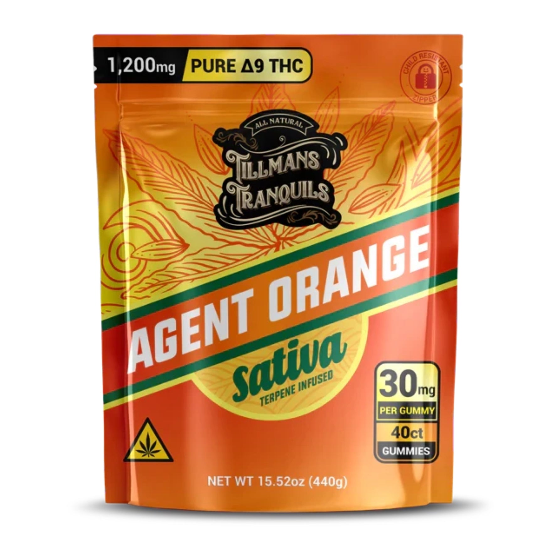 Tillmans Tranquils Delta 9 THC Gummies 1200mg Agent Orange - Sativa