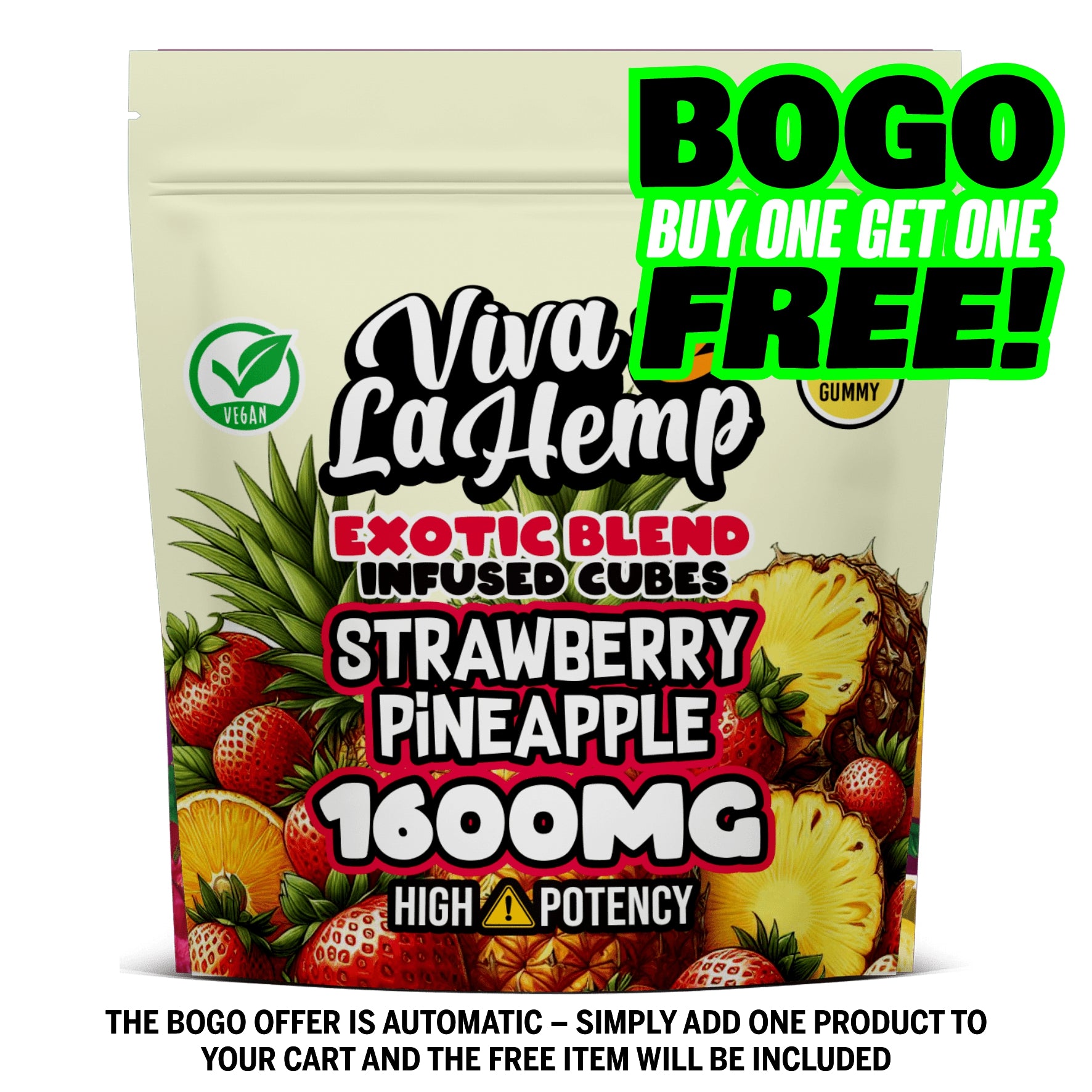viva la hemp Exotic Blend Infused Cubes – 1600MG Strawberry Pineapple