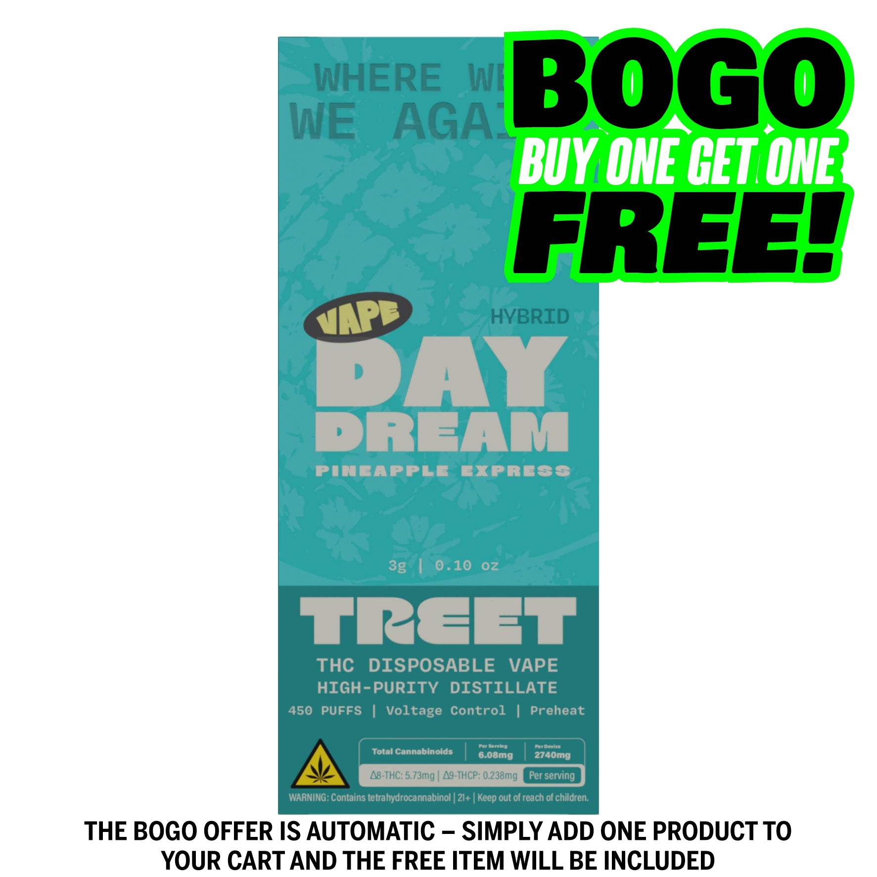 BOGO TREET 3G THC DISPOSABLE VAPE – DAY DREAM PINEAPPLE EXPRESS (HYBRID)