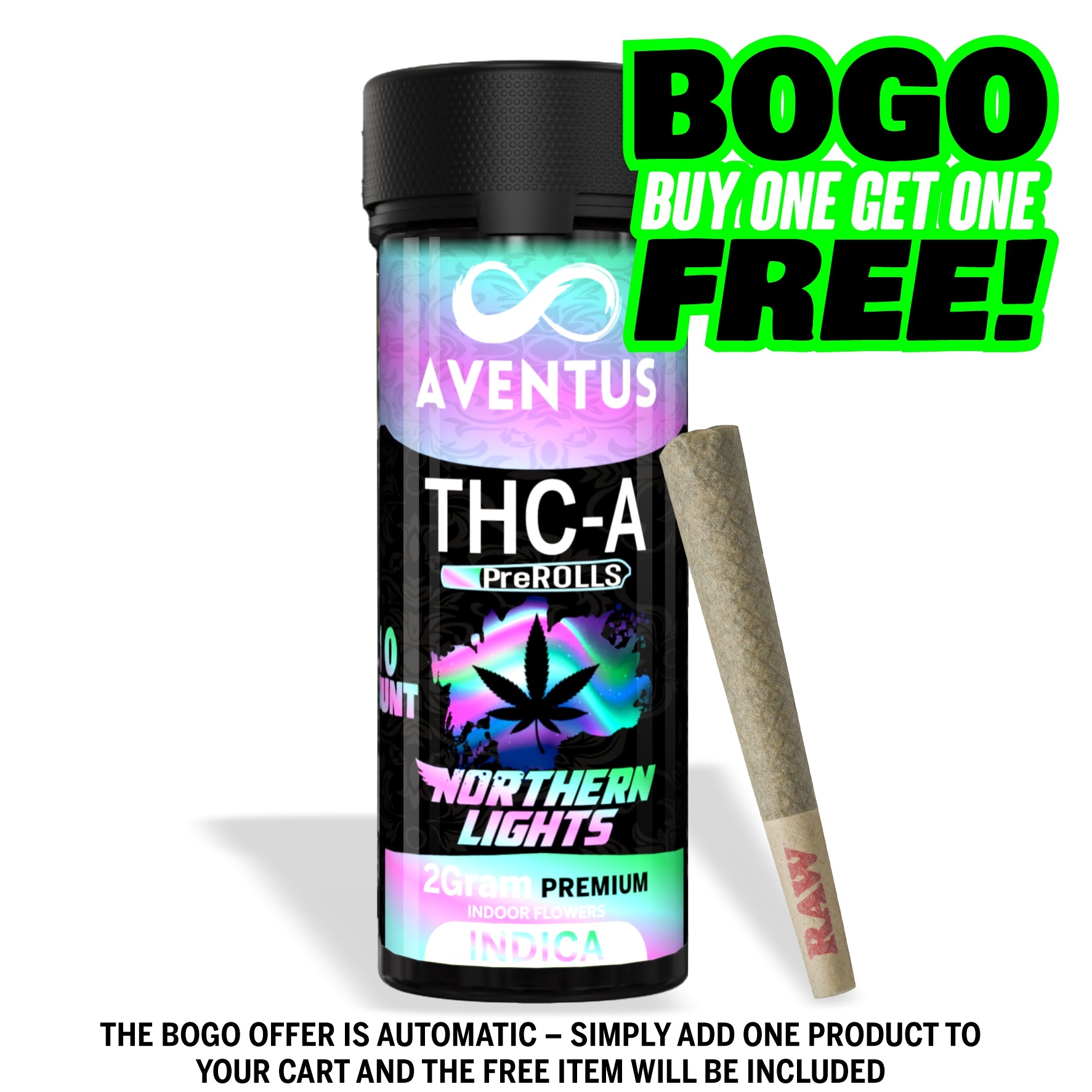 THC-A pre-rolls Jar of 10 x 2G Northern Lights INDICA