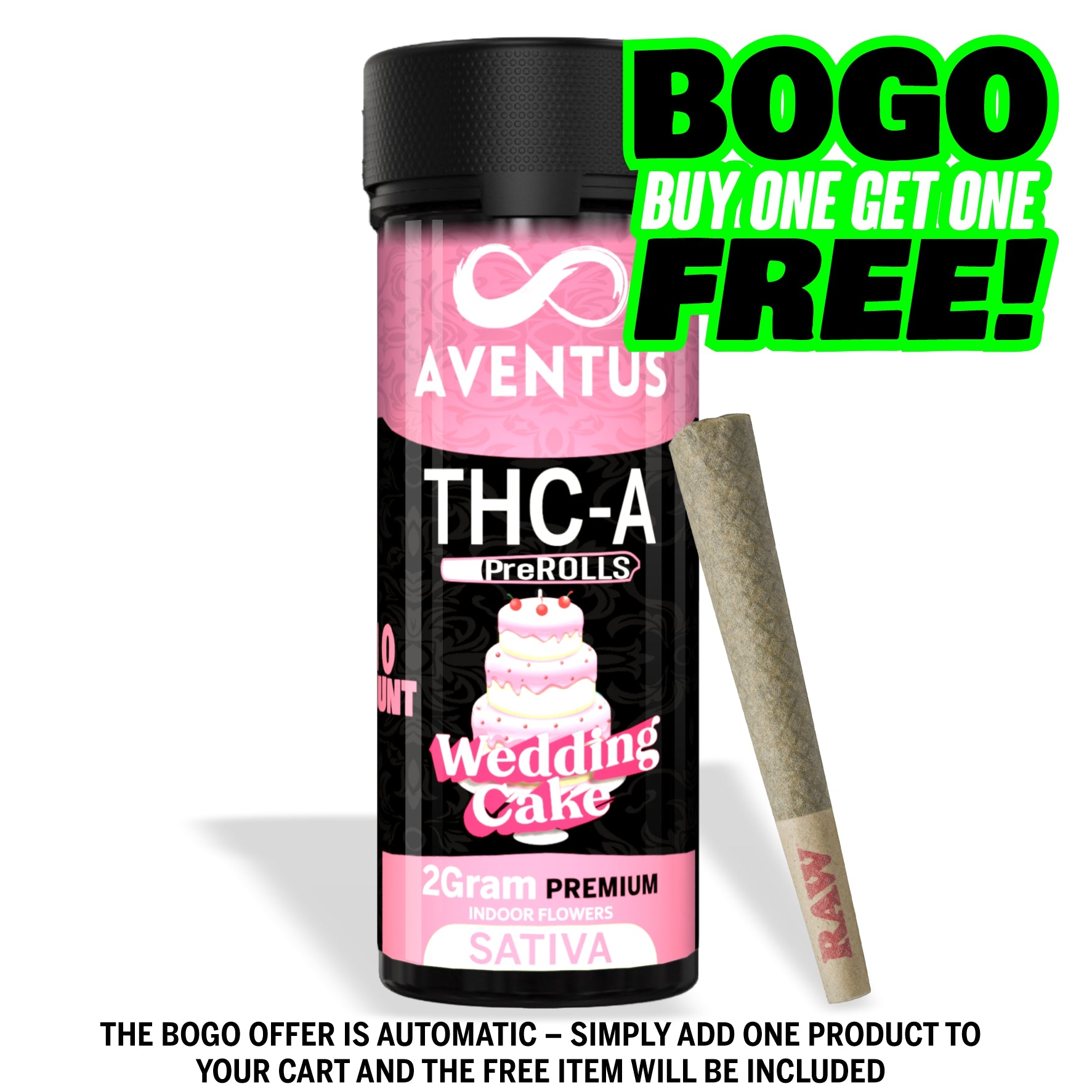 THC-A pre-rolls Jar of 10 x 2G Og Wedding Cake SATIVA