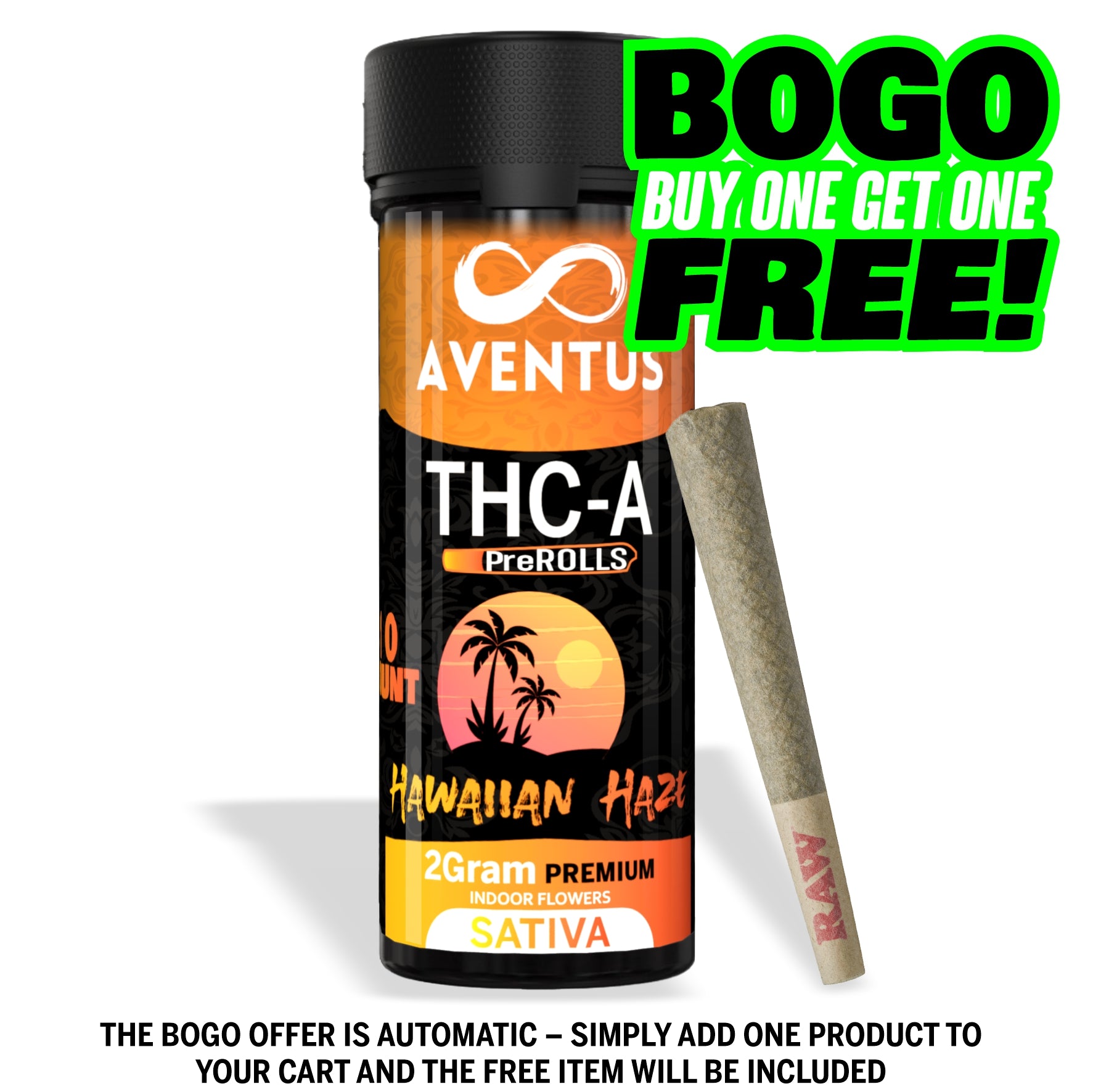 THC-A pre-rolls Jar of 10 x 2G Hawaiian Haze SATIVA