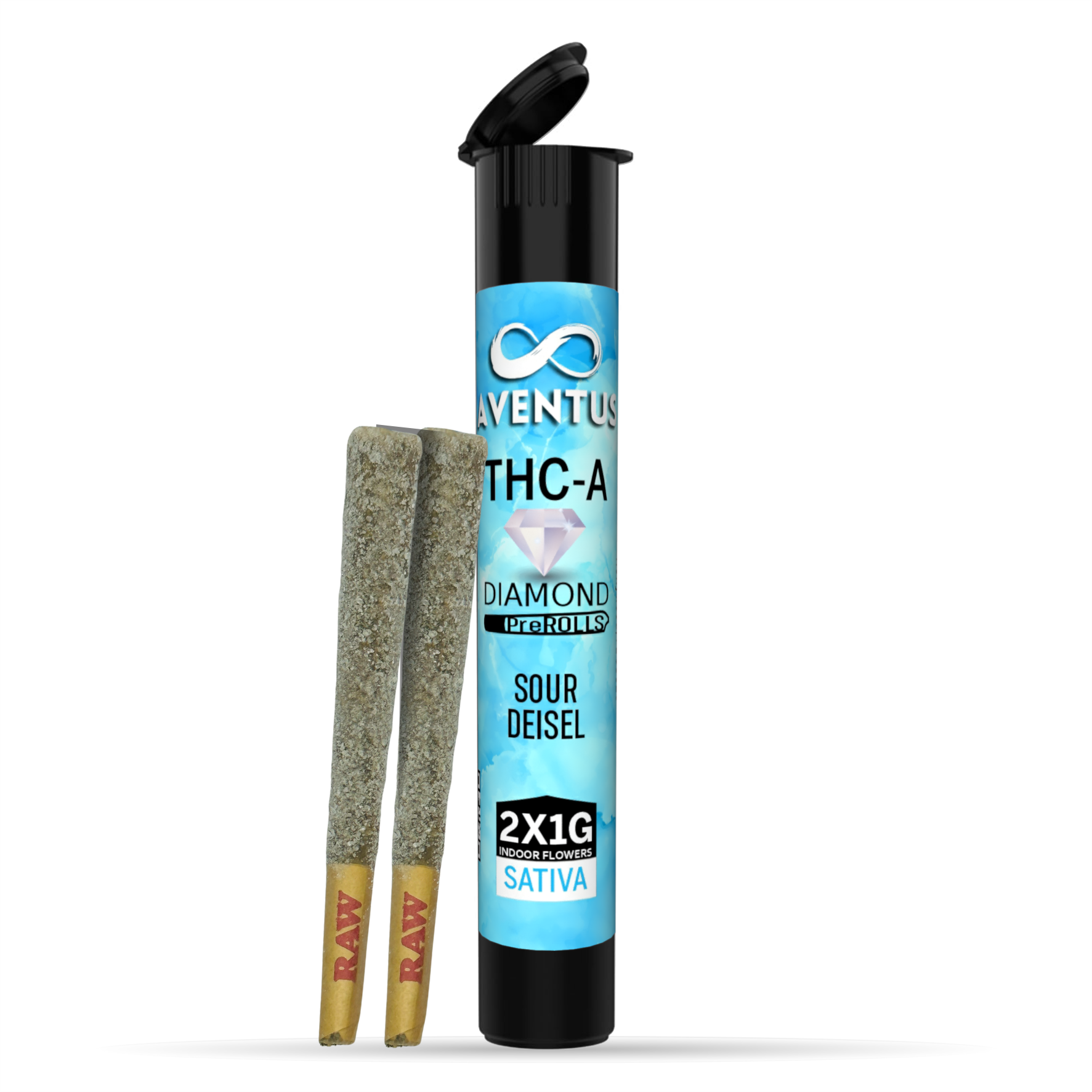 Aventus8 THC-A Pre-Rolls with THC-P Diamonds – Sour Diesel (2x1g | Sativa)