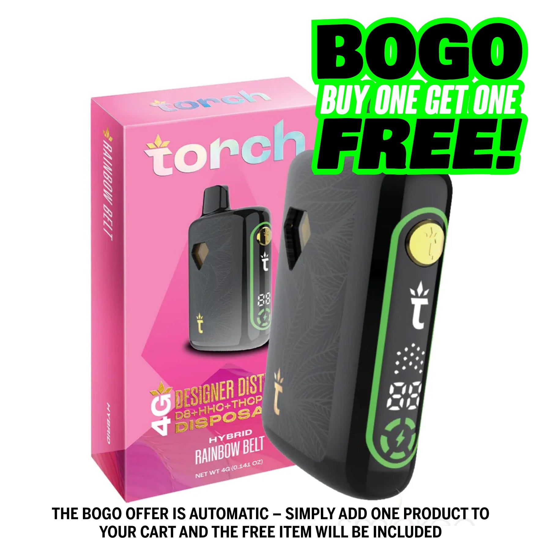 BOGO random flavor selection Torch 4g Designer Distillate Vape - Rainbow Belt - Hybrid