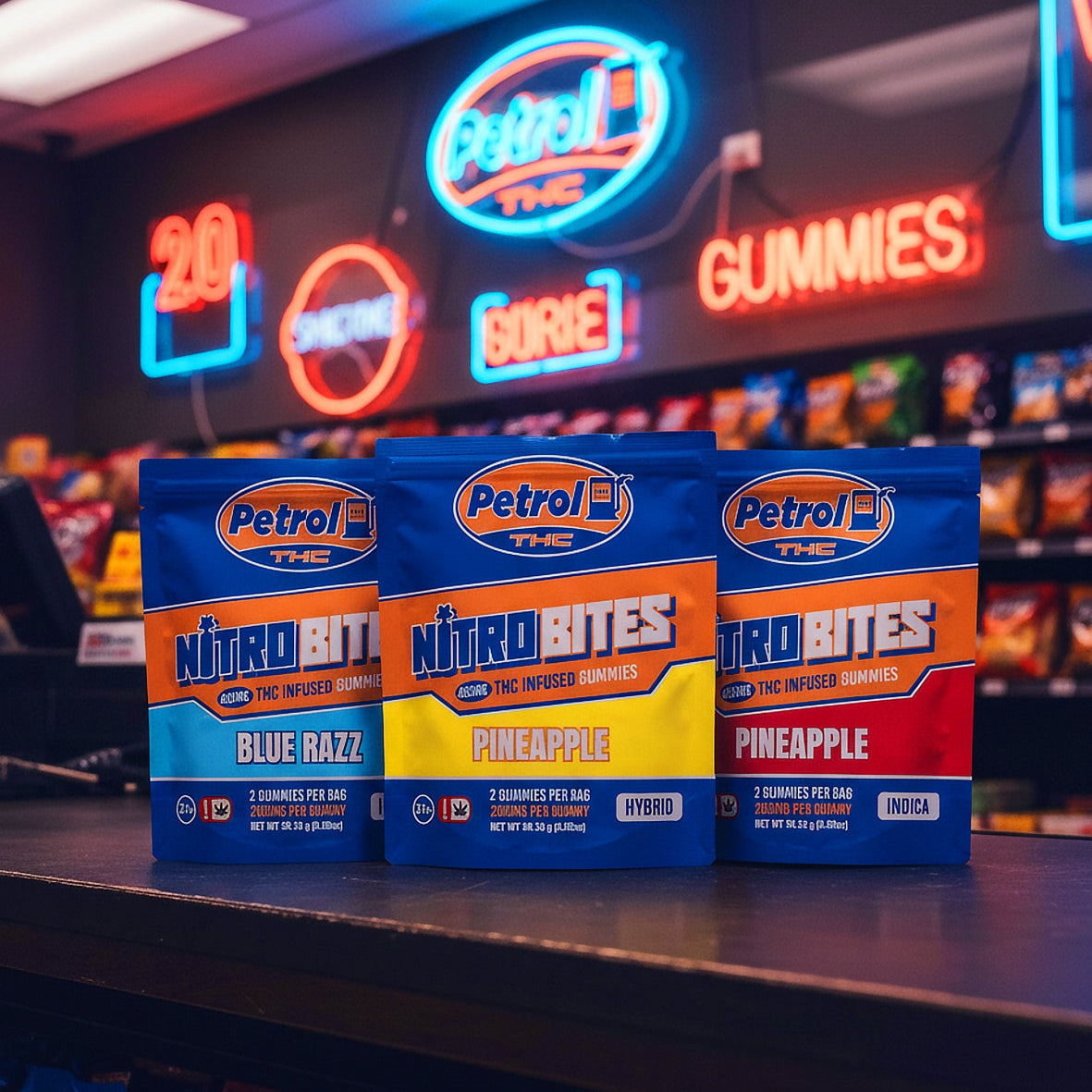 Petrol THC Nitro Bites Gummies | 400MG THC Infused Gummies | Blue Razz - Hybrid