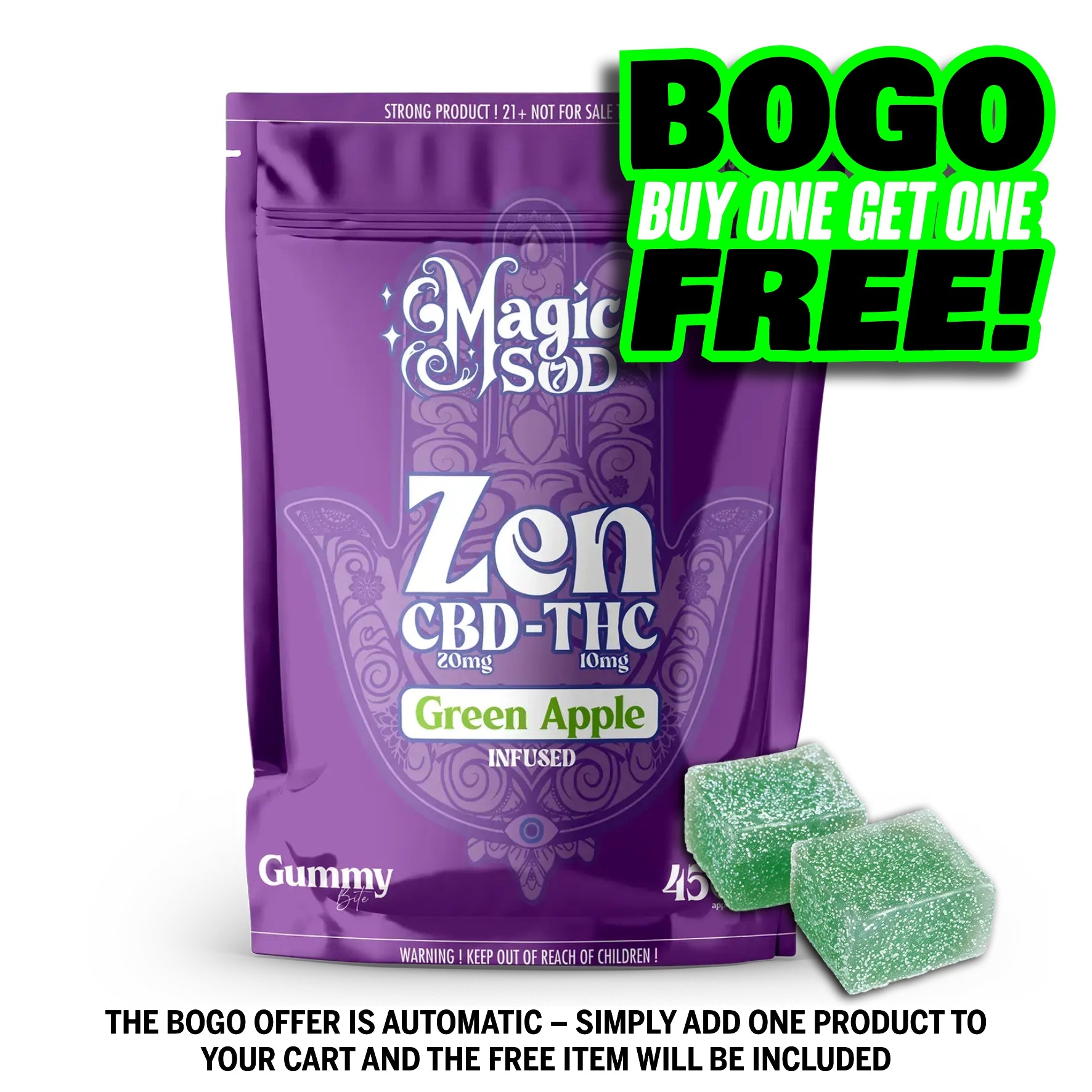 MAGICSOD ZEN CBD-THC GUMMY 450MG - GREEN APPLE