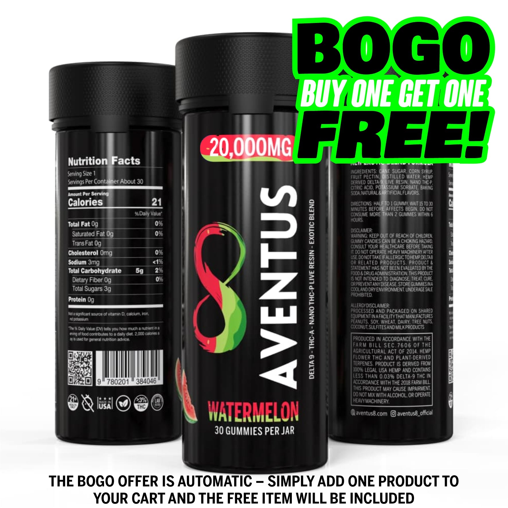 Aventus Exotic Blend Gummies – Watermelon 20,000mg, 30ct Jar