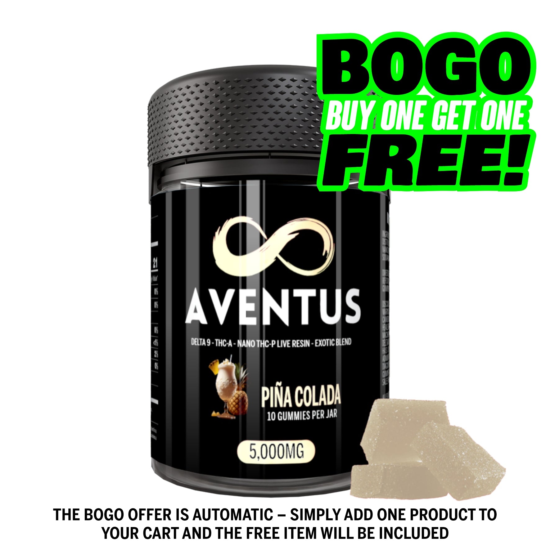 Aventus8 Exotic Blend Gummies – Piña Colada (5000mg, 10ct Jar)