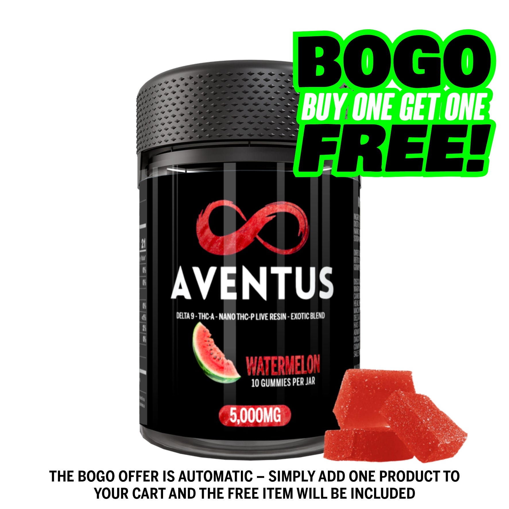 Aventus8 Exotic Blend Gummies – Watermelon (5000mg, 10ct Jar)
