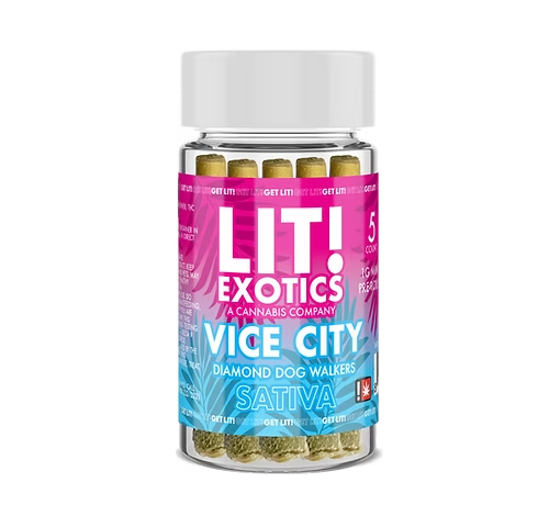 Lit! Exotic Diamond Dog Walkers Pre-Rolls - 5ct Vice City - Sativa