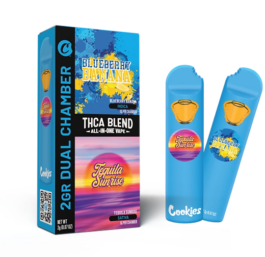 Cookies 2G THC-A Dual Chamber Vape Tequila Sunrise - Sativa & Blueberry Banana - Indica