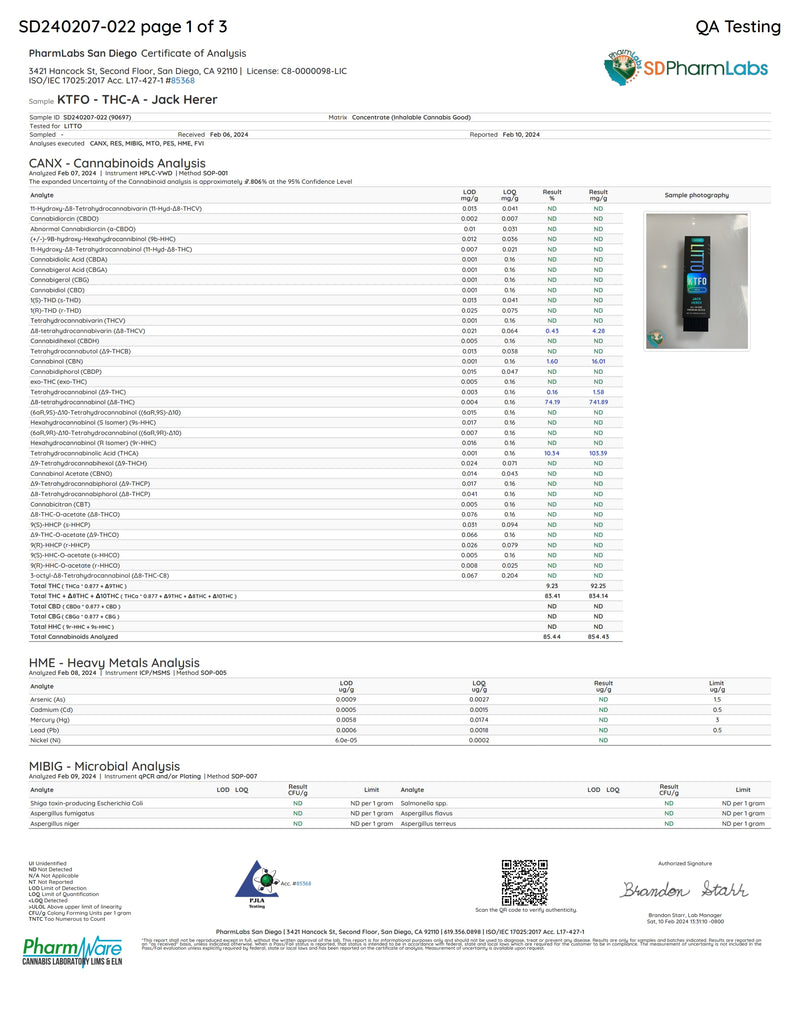 LITTO All in One Device KTFO Indica THCA Jack Herer  2G