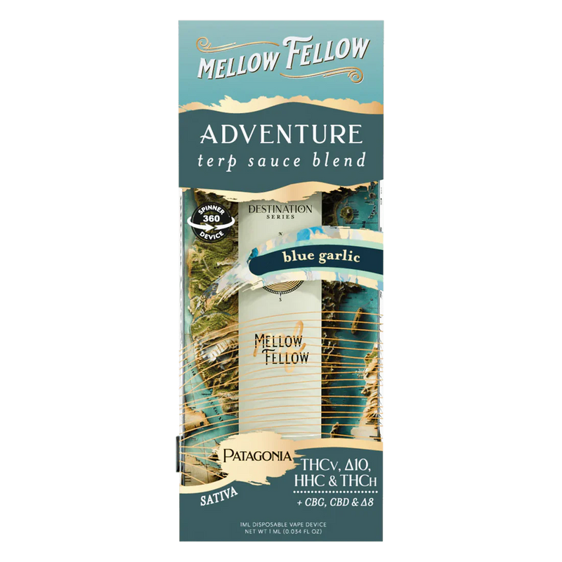 Mellow Fellow Adventure Blend - Terp Sauce 1ml Disposable Spinner Vape - Blue Garlic (Sativa)