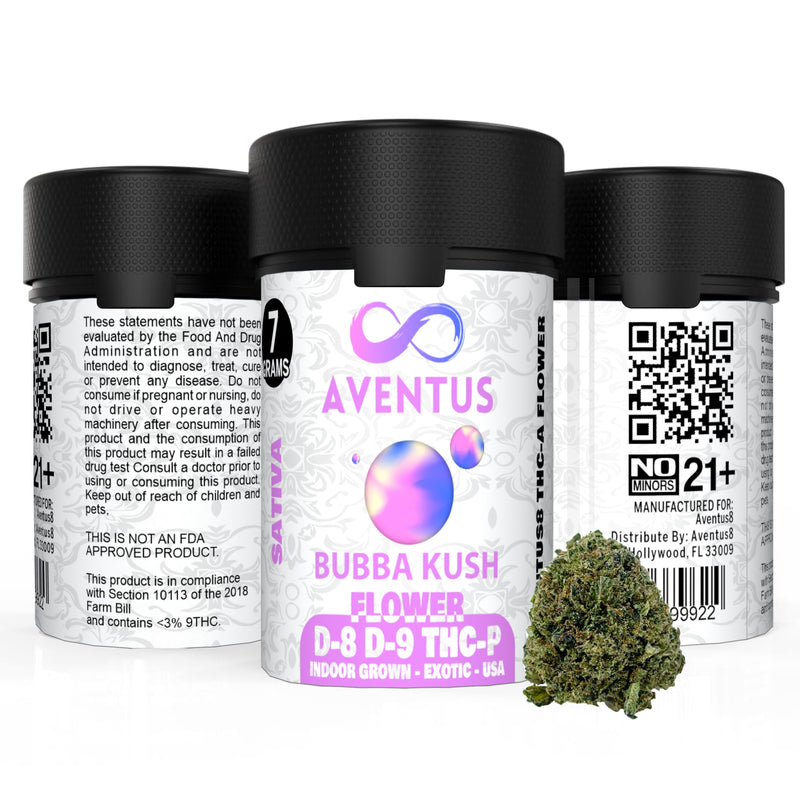 AVENTUS8 FLOWER D-8 D-9 THC-P BLEND Bubba Kush 7g