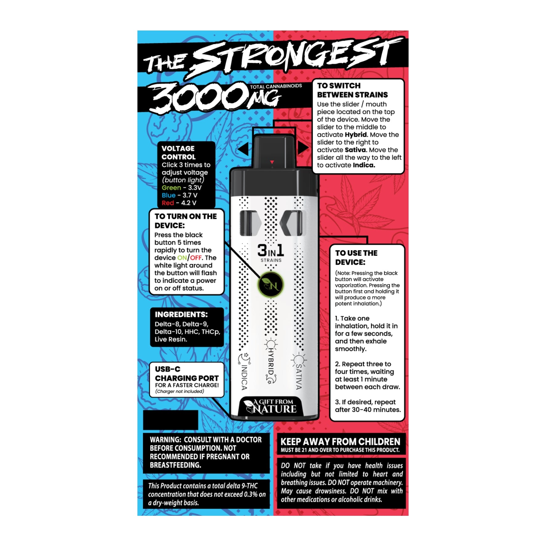 THE STRONGEST - SUPER BLEND THC 3000MG - CEREAL MILK/CRUNCH BERRIES - 3IN1 - Sativa - Hybrid - Inica