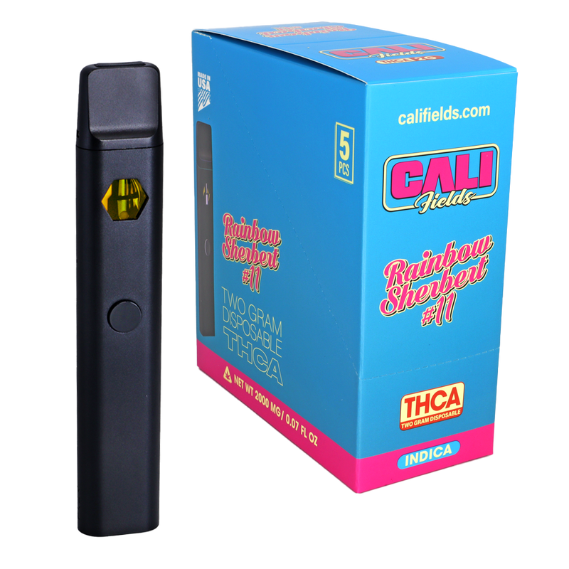 Cali Fields 2 Gram THC-A Disposable Vape Rainbow Sherbet #11 (Indica)