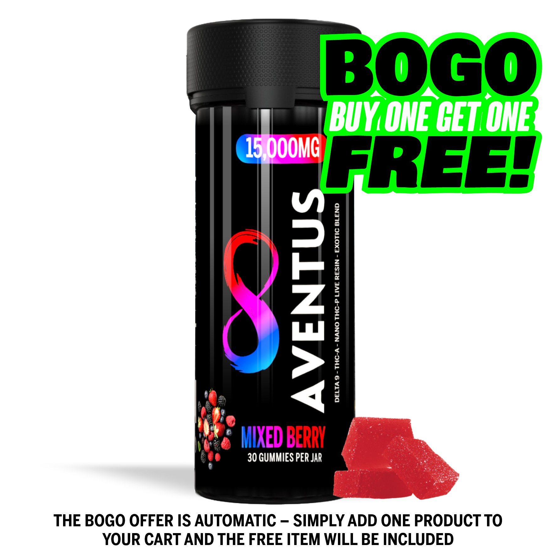 Aventus Exotic Blend Gummies – Mixed Berry (15000mg, 30ct Jar)