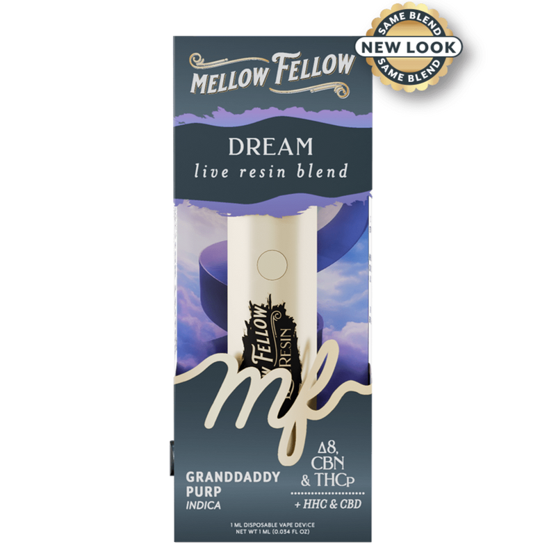Mellow Fellow Dream Blend - Live Resin 1ml Disposable Vape - Granddaddy Purp (Indica)