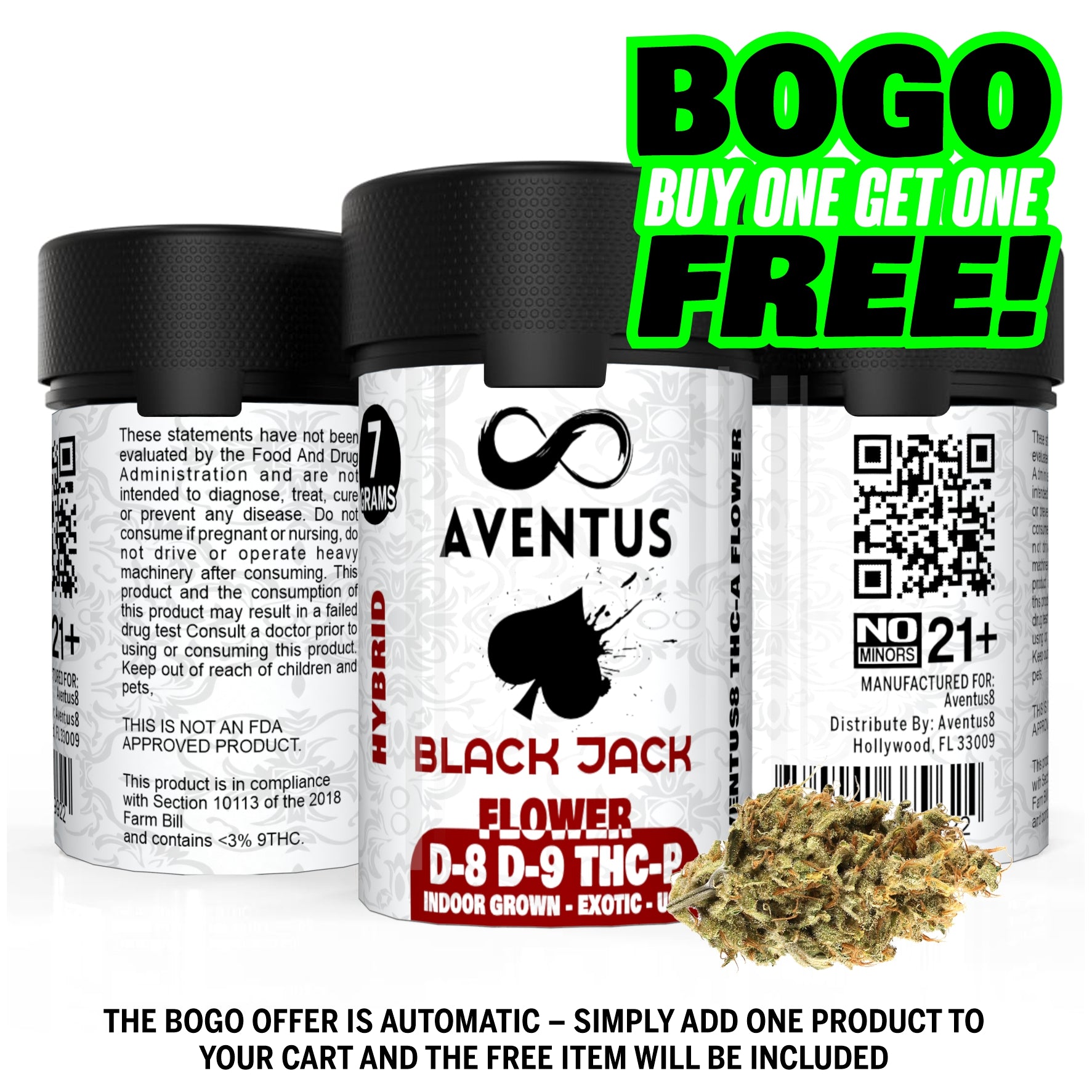 AVENTUS8 FLOWER D-8 D-9 THC-P BLEND Black Jack 7g