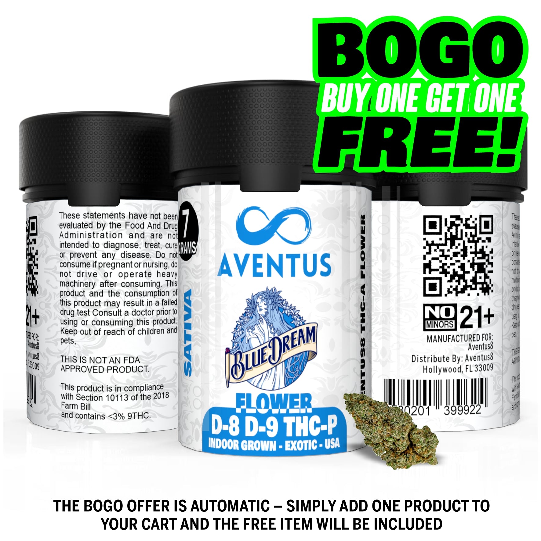 AVENTUS8 FLOWER D-8 D-9 THC-P BLEND Blue Dream 7g