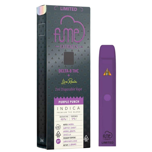 Box of 5 vapes Fume Extracts Limited Delta 8 Live Resin Disposable 2G - Purple Punch Indica