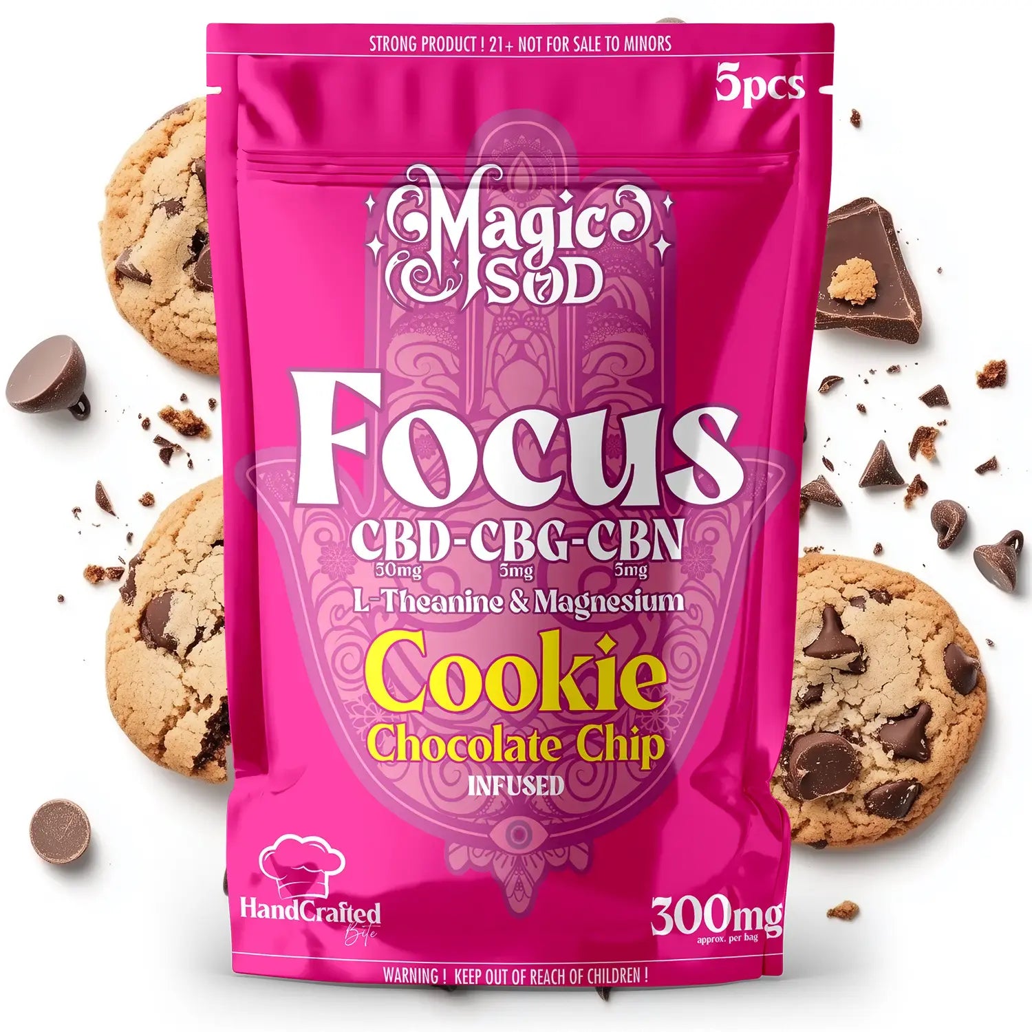 MAGICSOD Focus Chocolate Chip Cookie infused with (CBD + CBG + CBN @ 300mg) + L-Theanine & Magnesium