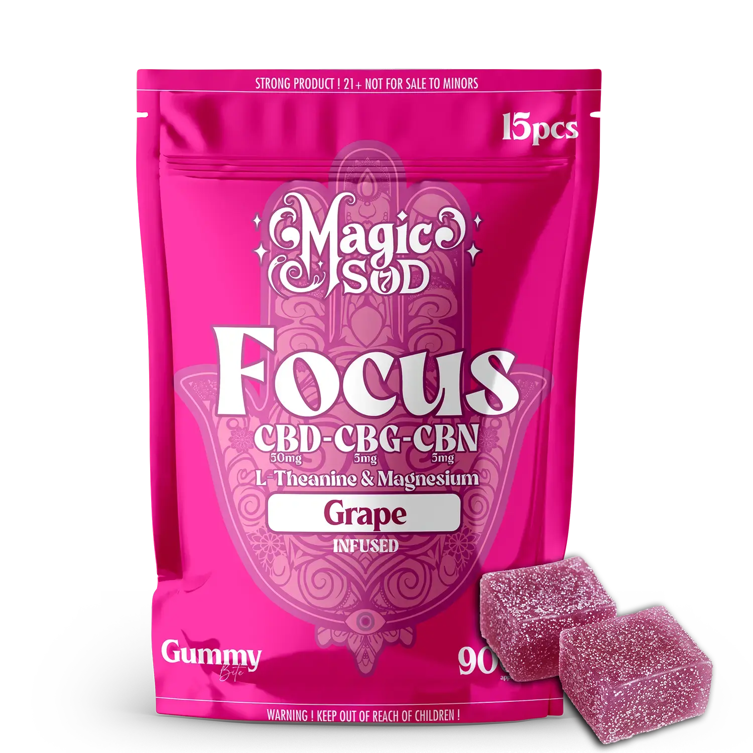 MAGICSOD Focus Grape Gummies infused with (CBD + CBG + CBN @ 300mg) + L-Theanine & Magnesium