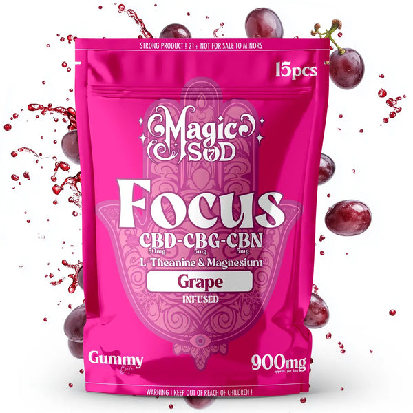 MAGICSOD Focus Grape Gummies infused with (CBD + CBG + CBN @ 300mg) + L-Theanine & Magnesium