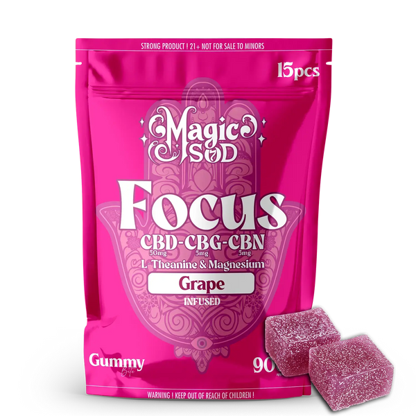 MAGICSOD Focus Grape Gummies infused with (CBD + CBG + CBN @ 300mg) + L-Theanine & Magnesium