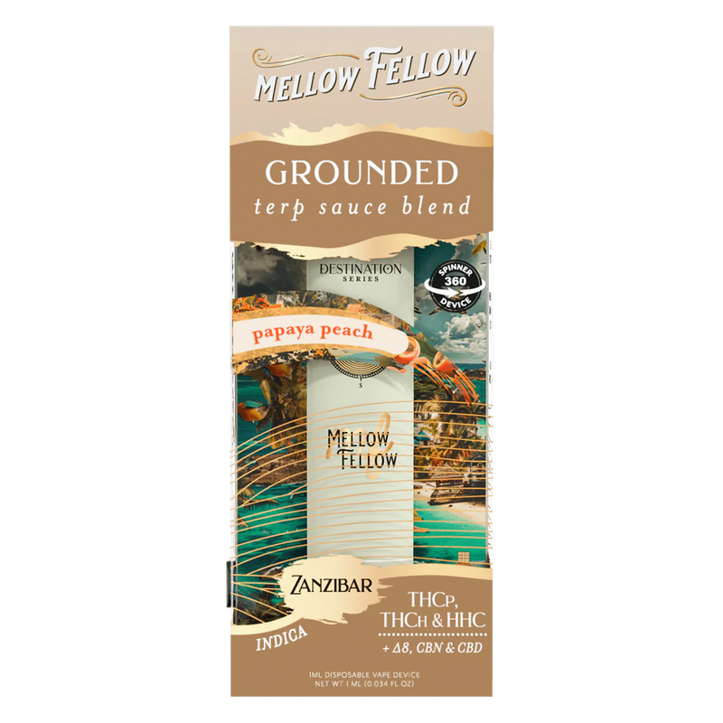 Mellow Fellow Grounded Blend - Terp Sauce 1ml Disposable Spinner Vape - Papaya Peach (Indica)