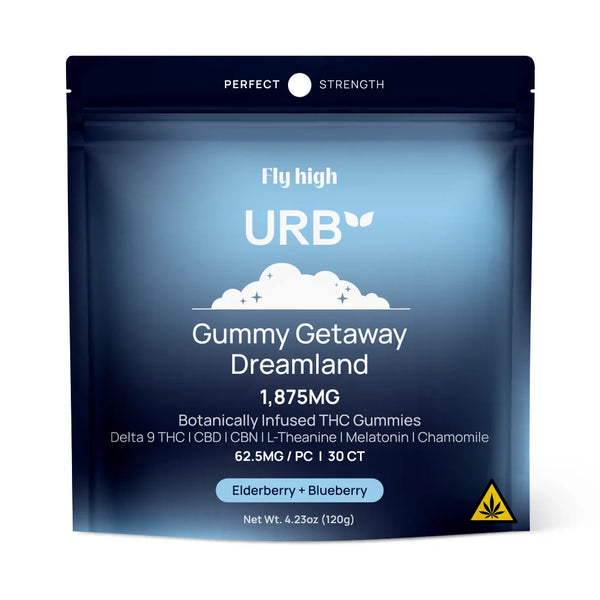 Gummy Getaway Restful URB D9 Gummies with Melatonin, Chamomile & L-Theanine - Elderberry & Blueberry