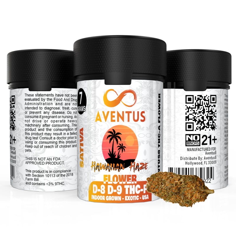 AVENTUS8 FLOWER D-8 D-9 THC-P THC-A BLEND Hawaiian Haze 7g