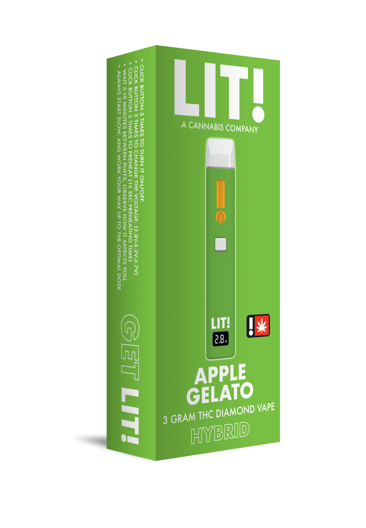 LIT! THC DIAMOND DISPOSABLE VAPE PEN,  3G APPLE GELATO HYBRID