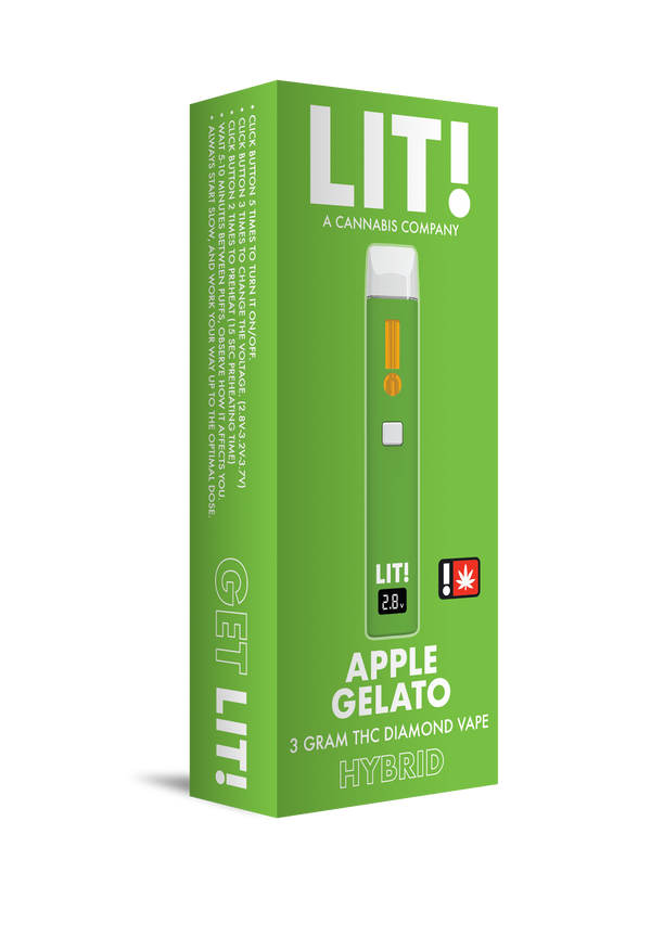 LIT! THC DIAMOND DISPOSABLE VAPE PEN,  3G APPLE GELATO HYBRID