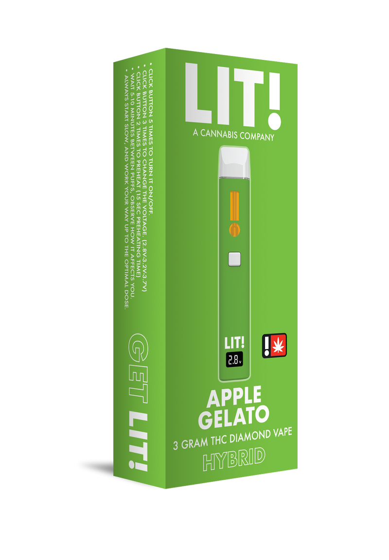 LIT! THC DIAMOND DISPOSABLE VAPE PEN,  3G APPLE GELATO HYBRID