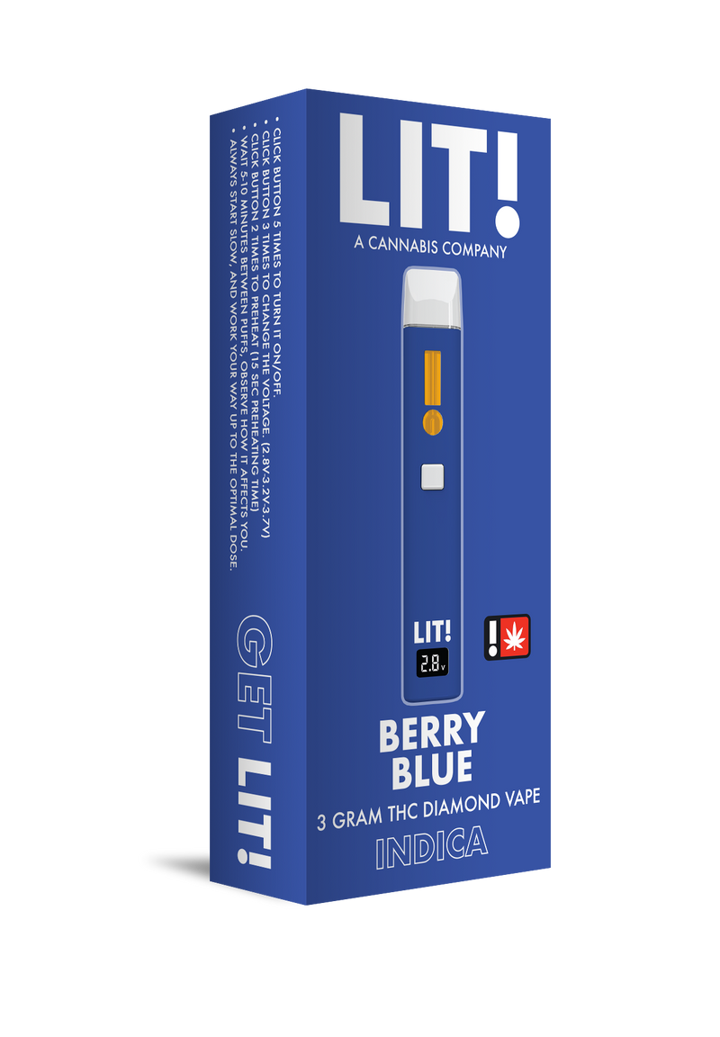 LIT! THC DIAMOND DISPOSABLE VAPE PEN,  3G BERRY BLUE INDICA