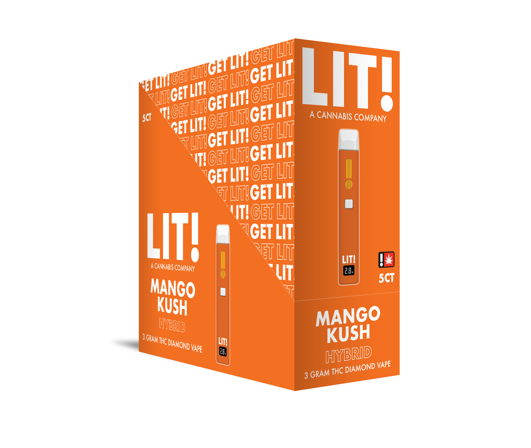 LIT! THC DIAMOND DISPOSABLE VAPE PEN,  3G MANGO KUSH HYBRID