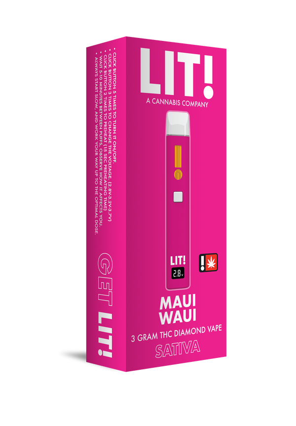 LIT! THC DIAMOND DISPOSABLE VAPE PEN,  3G MAUI WAUI SATIVA